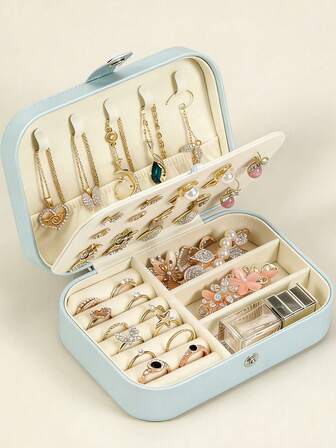 1个多层旅行首饰收纳盒，大容量首饰整理盒，PU皮革防水首饰盒，桌面收纳盒，首饰架，多功能项链展示架，戒指盒，香水收纳盒，防水首饰架，可拆卸首饰盒，化妆品收纳盒，伴娘礼物，生日礼物，毕业礼物，婚礼装饰，卧室装饰，桌面装饰，送给她的礼物，卧室装饰