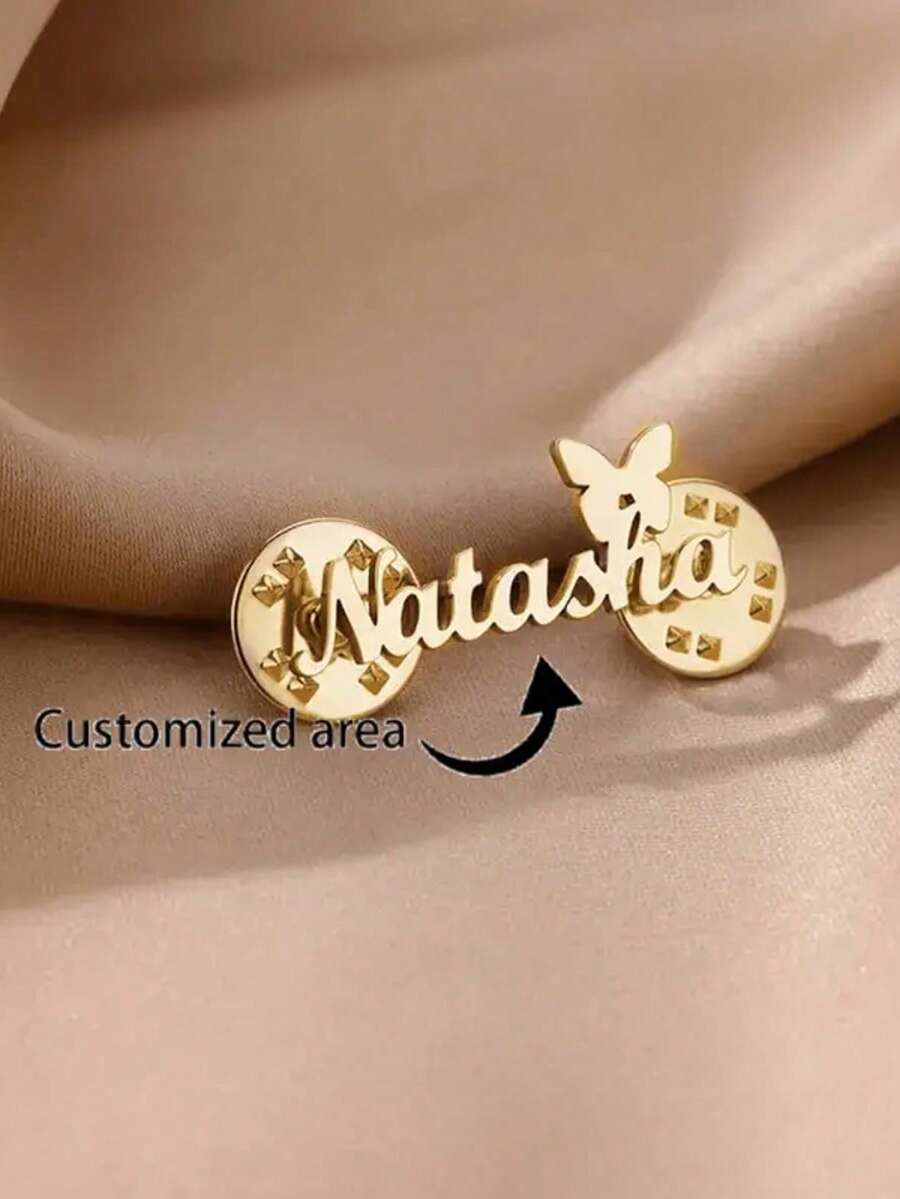 1pc Customized Stainless Steel Butterfly Brooch With Personalized Name - Suitable For Birthday, Wedding, Graduation Gifts - Elegant And Durable Commemorative Accessory, Exquisite Design, Beautiful Appearance, Perfect Gift For Back To School, Vacation, Travel - Multicolor - View 1