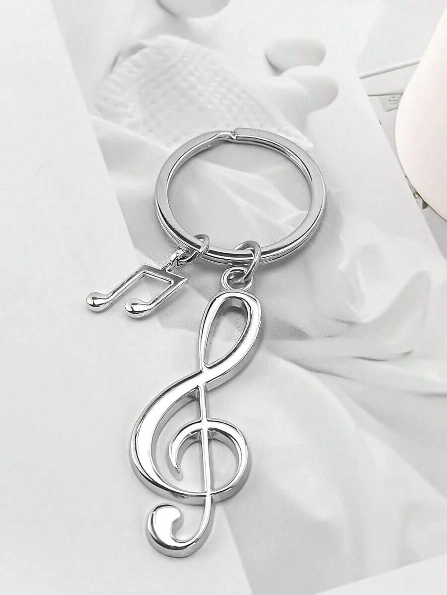 1pc Creative Music Note Earphone Keychain Chic Music Element Small Gift Pendant Metal Note Keyring For Friends And Girlfriends Car Accessories Bag Charm School Cute Goth Y2k - Bạc - Xem 1
