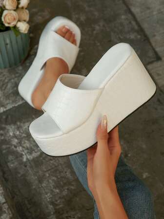 Women's Platform Wedge Sandals, Bohemian Style, PU Comfortable Material, One-Strap, High Heel, Round Toe, Open Toe, Suitable For Summer Beach Outdoor Wear