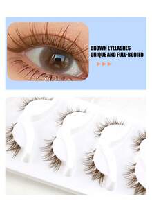 5对棕色鱼骨分叉自然假睫毛 - 透明、柔软、自然卡通睫毛，打造狐狸眼效果，卡通仙女设计，适合旅行和日常妆容，可重复使用假睫毛 - 棕色 - 查看 4