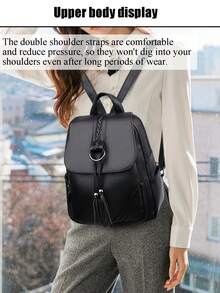 Women's Soft Faux Leather Backpack – Large Capacity Retro Design With Tassel & Braided Details, Convertible For Commuting/Travel/Student Use – Comfortable Wide Straps, Multiple Pockets For Organization – Stylish Black Light Luxury Style, Perfect For Daily & Weekend Outings - 彩色 - 查看 4