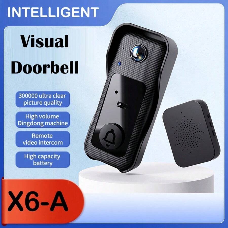 Upgraded Smart Doorbell Set (Doorbell Camera + Indoor Chime), App Notifications, 2.4GHz, Free Cloud Storage, 2-Way Audio, Built-In LED Fill Light, Night Vision, Automatic Visitor Detection And Snapshot Capture. Suitable For Home Entrance Security Monitoring - Black - View 1
