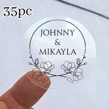 17/35/70pcs Custom Clear Plastic Stickers With Black Print ,Personalized Wedding Transparent Stickers,Stickers For Wedding,Personalized Label Transparent Sticker,Valentine's Day Gift, Couple Gift - Multicolor - View 29