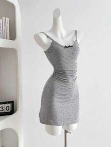 [Y6Y] Women's Mini Spaghetti Strap Bodycon Skirt, Black Polka Dot Spaghetti Strap, Sexy And Chic Summer Outfit - Grey - View 9