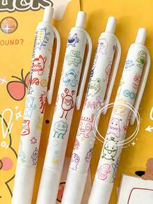 4pcs/Set Cute Monster Shaped Push Button Ballpoint Pens, Cartoon Design, High Aesthetic, 0.5mm Black Ink Pens For Students, Office, Signatures