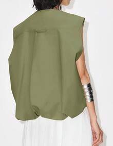 Women's Oversized Zip Up Cargo Vest Casual Ruched Hem Sleeveless Jackets Vest Top With Pockets - Army - 查看 3