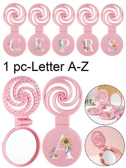 Spiralspegelkam och bärbar hopfällbar sminkspegel | 2-i-1 mini kompakt hårkam och ihålig fluffig touch-up-spegel för kvinnor och flickor | Perfekt alla hjärtans dag-present, årsdag | Söt handväskespegel för resor, dejter, bröllop, nödkit för bröllop, kontorsskrivbord, handskfack för bilen | Bärbar, söt, estetisk, nätt och nätt, oumbärlig handväska