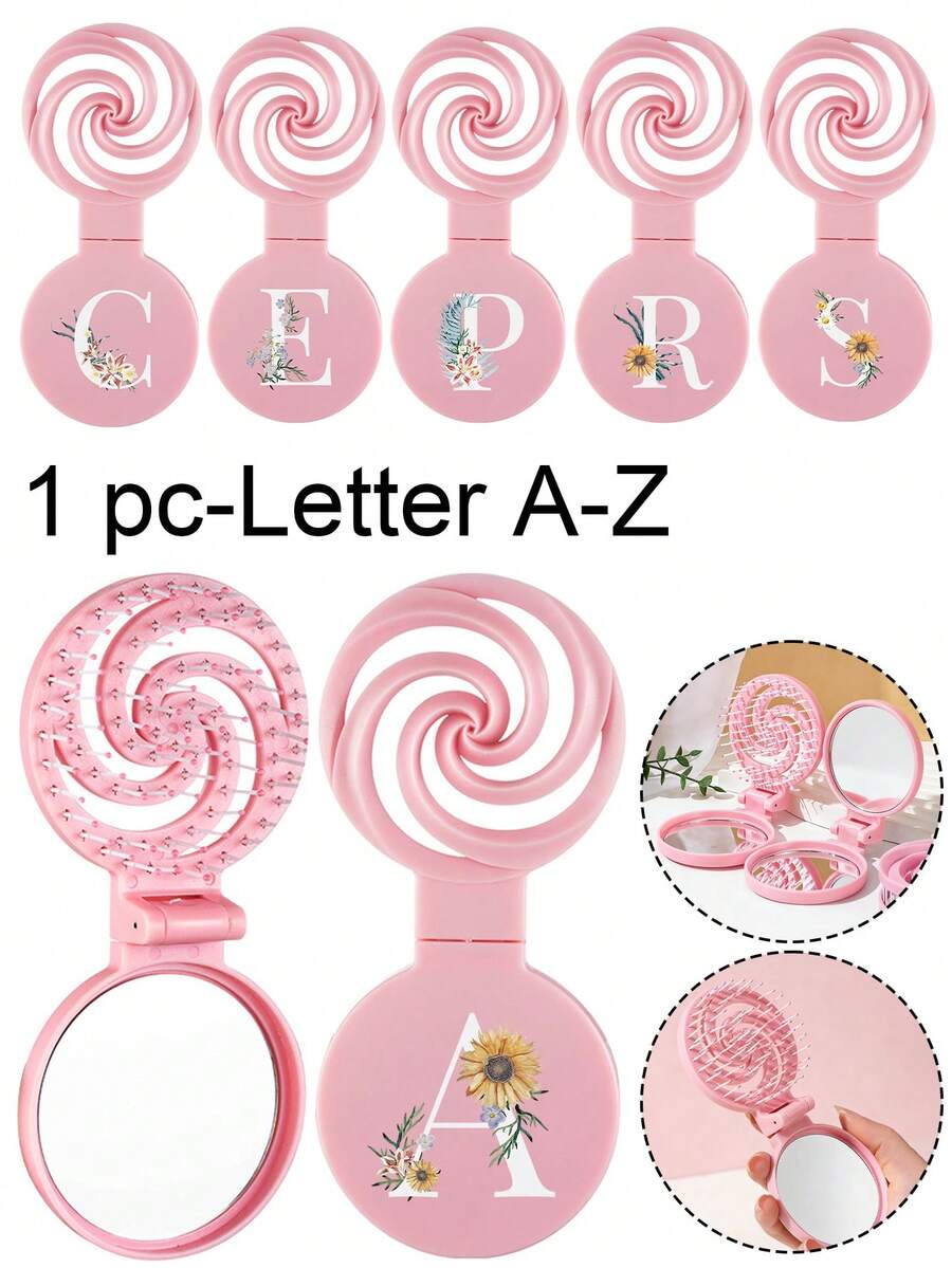 螺旋镜梳 & 便携式折叠化妆镜 | 二合一迷你紧凑型发梳 & 镂空蓬松补妆镜，专为女性和女孩设计 | 情人节、周年纪念日完美礼物 | 可爱便携化妆镜，适合外出、旅行、约会、婚礼、新娘应急包、办公桌、汽车手套箱 | 便携、可爱、美观、精致，手提包必备 - 彩色 - 查看 1