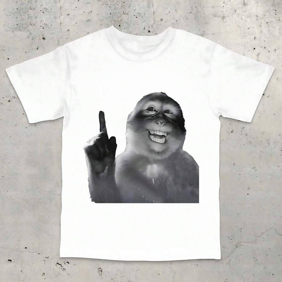 Funny Monkey Shirt, Thinking Monkey Meme Tee, 90s Vintage Bootleg Monkey Top, Gen Z Brain Rot Cringe Shirt,  Unhinged Monkey T-Shirt - 白色4 - 查看 1