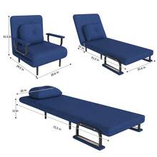 5-In-1 Folding Sofa Bed Convertible Chair, Adjustable Backrest Recliner With Pillow, Space-Saving Sleeper For Living Room, Apartment, Dorm & Guest Room, Blue - mặc định - Xem 7