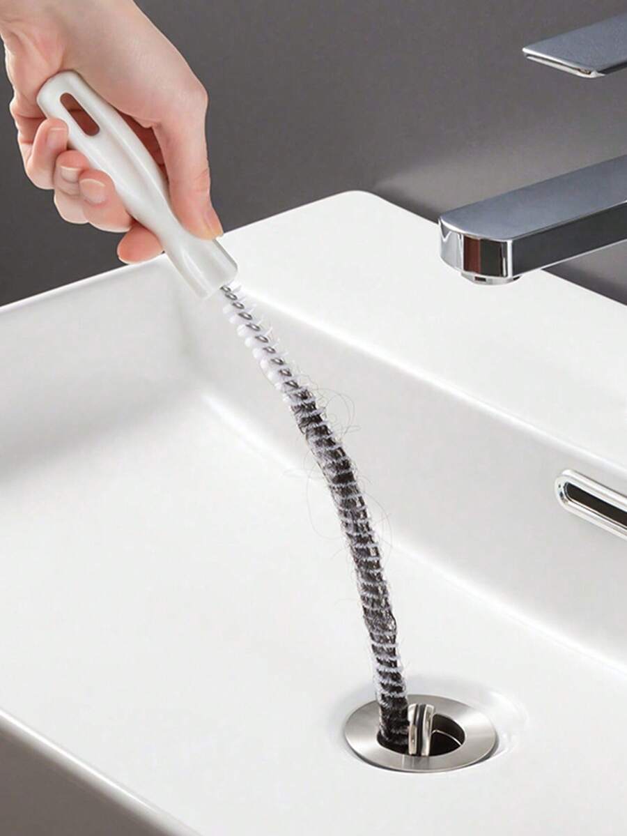 1pc Pipe Cleaning Brush, Bathroom Hair Removal Brush, Sink Drain Cleaner, Flexible Cleaning Brush, Unclog Blockage (Random Style Shipped) - White - View 1