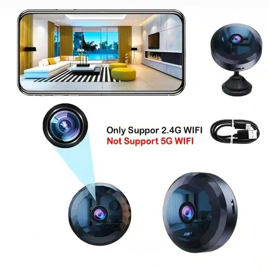 2026 Upgraded 2.4Ghz WiFi Camera, Compact Size, Wireless Nanny Cam With Long Standby Time, Motion Detection Alert And Real-Time Recording, Suitable For Indoor Monitoring, HD Camera - Black - View 1