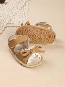 Summer Infant Girl Soft Sole Sandals, Toddler Lace Bow Princess Shoes, 0-6-9 Months - Apricot - View 2