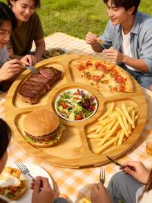 1pc Round Bamboo Cheese Tray With Clear Acrylic Cover - Portable Charcuterie Board For Camping, Gatherings, Restaurants | Appetizer, And Snack Serving Tray For Holidays, Parties, And Snack Organizers (Solid Sky Blue Handcrafted Bamboo) - Multicolor - View 8