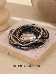 20pcs/Set Girls' Bohemian Style Colorful Beaded Stacking Bracelets - Black - View 2