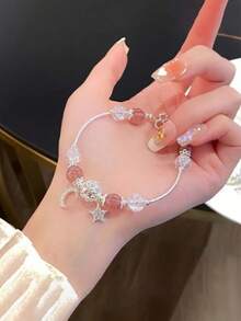 1pc Star & Moon Beaded Glass Bracelet, Friendship Gift For Girlfriend/Boyfriend - Style 1 - View 1