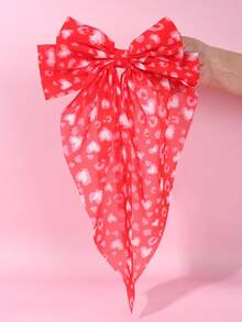 1pc Valentine's Day Red Hair Bow For Girls Heart Shaped Bow French Clip Large Tail Hair Clip Elegant Tulle Barrettes Cute Sweet Hairpin Festival/Gift Hair Bow Teens Hair Accessory - Red - View 3