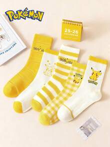 pokemon Conjunto de 5 pares de meias Pokémon com estampa de desenho animado, macias e respiráveis, cano médio, calcanhar e ponta reforçados para maior durabilidade, unissex e ideais para todas as estações. - Multicolorido - Ver 2