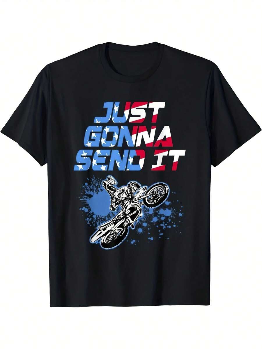 Cotton Off Road Motorcycle Fun Pattern Print Seasonal Breathable   Summer Sweat Absorbing Mens Round Neck Comfortable Short Sleeved Outdoor Holiday Sports Gift T Shirt - Phong cách 28 - Xem 1
