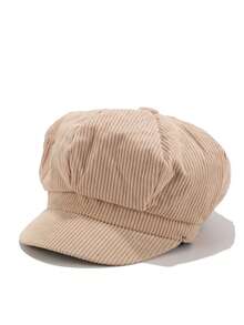 1pc Newsboy Cap/Taxi Driver Cap/Corduroy Flat Top Hunting Hat, Street Fashion Hat, Outdoor Sun Protection Casual Hat For Spring Autumn Travel, Beach Vacation - Newsboy Cap - View 5