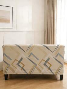 菱形印花沙发床罩，带弹力全包式聚酯纤维沙发套，针织牛奶丝面料，四季皆宜 - 杏色 - 查看 5