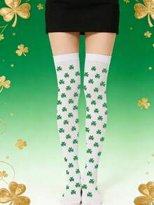 1 双圣帕特里克节 Y2K 三叶草过膝袜 - 高性能过膝袜，舒适又喜庆