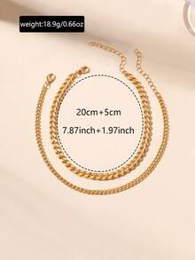 2pcs/set Vintage & Fashionable Simple Chain Style Double Layer Anklet For Women - Gold - View 5