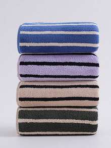 1pcsLarge Bath Towel Made Of Ultra-Fine Fiber Material With Simple Striped Pattern, Coral Fleece Face Towel In Green, Purple, Blue, Coffee Color, Soft And Super Absorbent, Quick Drying, Lightweight And Suitable For Bathrooms, Swimming, Fitness, Yoga. It Is Lightweight And Easy To Carry, Windproof, Sun Proof, Sand Proof, Suitable For Summer Travel, Vacation, Bathroom Decoration, Family Essential, And Ideal Holiday Gift - Multicolor - View 3