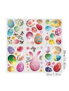 6 hojas de pegatinas para ventanas de Pascua: Pegatinas grandes de huevos de Pascua vintage para ventanas, calcomanías de conejos y huevos de Pascua de estilo rústico para celebraciones de primavera en el hogar y la oficina - Multicolor - Ver 4
