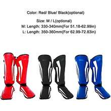 Tomshin Espinilleras de Artes Marciales, Protector de pie de Pierna de Cuero PU, Almohadillas Protectoras Gruesas para Kickboxing, Equipo de Entrenamiento MMA Sparring - Rojo-G - Ver 2