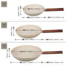 1pc/3pcs Set Nonstick Frying Pan Set (7.4/9.7/11.3 Inch) - Wooden Handle, Easy To Clean Cookware, Universal For Gas, Induction, Electric Stove (Single/Set Available) - White - View 3