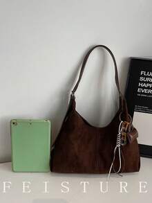 1pc New Autumn/Winter Women's One Shoulder Bag, Magnetic Closure, With Pendant, Suitable For Daily Outing, Dating, Commuting - Coffee - View 3