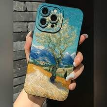 2026 nueva funda de teléfono esmerilada, funda de teléfono con impresión de arte de paisaje de árbol de Van Gogh para  17 15 Pro Max  17 14 Pro  17 13  17 12  Galaxy S23 S22 S21 protector de teléfono funda de pareja regalo para novio novia presente de vacaciones - Negro - Ver 2