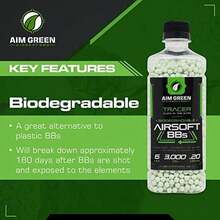 Balines Airsoft Aim Green Tracer Biodegradables, Balines que brillan en la oscuridad, 3,000 unidades, 0.20 gramos - / - Ver 3