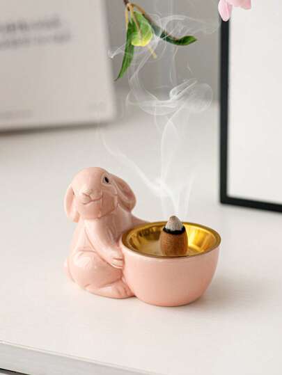 1pc Rabbit-Shaped Ceramic Incense Burner, White/Green/Pink, Minimalist Cute Style, Aromatherapy Accessory | Perfect For Gifts, Festivals, Parties, Home, Tabletop & Dining Room Decoration