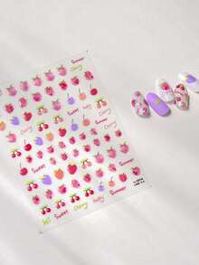 1pc Jelly Strawberry Cherry Peach Juicy Fruits Realistic Sweet 5D Nail Art Stickers Self-Adhesive Press On Manicure For Women Cute Nail Decor For Spring Summer Daily Party Fun