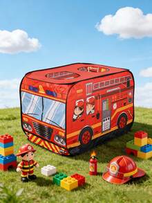 1pc Fire Truck Tent, Children's Play House, Super Cool Party Gear, Collapsible Portable Fire Truck Pop-Up Tent With Dust Bag, Indoor/Outdoor Use, Breathable Double-Layer Skylight Design, Children's Play World, Thanksgiving, Christmas, Halloween Gift, Birthday Gift For Boys And Girls - Multicolor - View 10