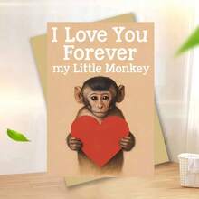 1pc "I Love You Forever My Little Monkey Cute Valentine's Card" Adorable Monkey Greeting Card – Red Heart Design Detail, Sweet Love Card With Envelope, Blank Inside For Personal Notes, Perfect Gift For Partners With Playful Nicknames To Celebrate Warm Bond, Ideal For Valentine's Day, Charming Card Blending Cute Style & Sincere Warmth - Multicolor - View 13