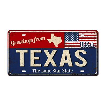 Metalowa tablica z pozdrowieniami z Teksasu, 6x12 cali, matowe wykończenie, flaga amerykańska i wzór samotnej gwiazdy, nowość na przedniej tablicy rejestracyjnej, losowy wzór otworów