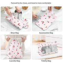 8pcs Travel Packing Cubes Set,Travel Portable Clothes Storage Bags, Compression Storage Shoe Bag, Clothing Underwear Bag, Luggage Packing Organizers,Pack Your Luggage With Ease ,Travel Essential Accessories - 紅/櫻桃 - 查看 5