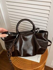 Nueva bolsa de mano elegante con decoración de pliegues en forma de nube, bolso de hombro versátil de unicolor minimalista y vintage al estilo coreano/europeo, adecuado para uso diario, ir al trabajo, compras, vacaciones, regalo para la novia - Multicolor - Ver 11