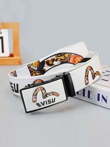 男士自动扣皮带，白色，可个性化印花，用途广泛，适合商务、休闲、聚会、旅行等场合，长度120厘米。 - 白色 - 查看 2