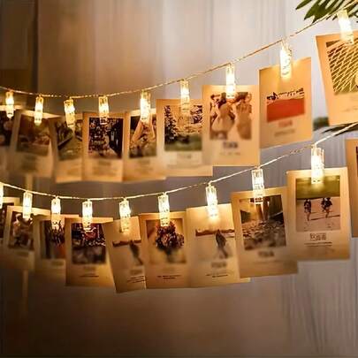 1pc Photo Clip String Lights, Suitable For Christmas, Halloween, New Year, Wedding, Engagement, Graduation, Valentine's Day, Birthday Party | Creative Gift Choice | Best Gift For Girlfriend, Mother And Bestie, Indoor Lights, No Battery Required, Create Holiday Atmosphere, Sentimental Gift, Theme Party Lights, Durable Plastic Material, Photo Display Lights, Decorative String Lights, Romantic Gift, Mother's Day Gift