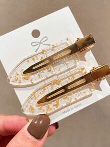 1pc Acrylic Gold Seamless Clip, Delicate Makeup Clip With Glitter Edges, Gold Hair Clip, Alligator Clip Hair Accessory, Claw Clips, Hair Slide, Hair Barrettes, Head Accessories, Hair Accessories For Women - Multicolor - View 2