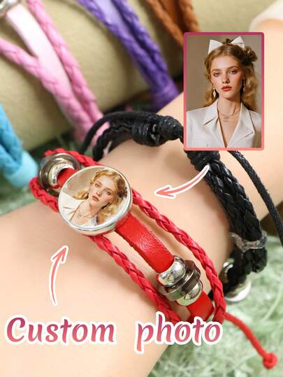 LICVIC Custom Photo Friendship Bracelets, Valentine'S Day Bracelet Gift, Couple Photo Bracelet For Women And Men, Customized Image Keepsake, Personalized Romantic Present, Adjustable Wrap Wristband, Memory Jewelry, Customizable Picture Option, Daily