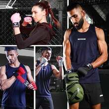 WYOX Vendas de Gel Boxeo, Guantes Interiores para Hombre y Mujer, Correa de muñeca de 80 cm, Soporte Acolchado para Nudillos, Vendas sin Dedos para Entrenamiento de MMA - L-XL-Rojo - Ver 5