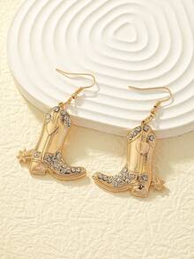 1 Pair Rhinestone Cowboy Boot Earrings, Fashion Western Style Earrings For Teenagers And Girls - Style 1 - View 3