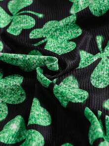 1pc Girls Sleeveless Waist Cinched Dress With Ruffle Hem And Four-Leaf Clover Pattern, Summer - Green - View 6