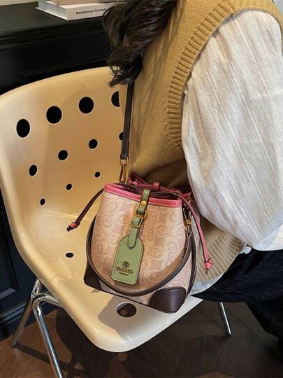 Bolso de cubo con estampado de diseño de moda 2026, bolso clásico, bolso de hombro cruzado con estilo, bolso de lujo tipo tote, bolso de marca de alta gama, color burdeos, bolso de hombro cruzado ligero